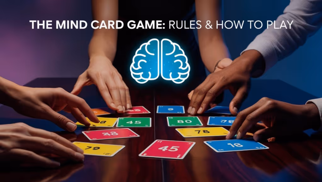 Hands reaching for colored numbered cards on a table with a brain icon in the background