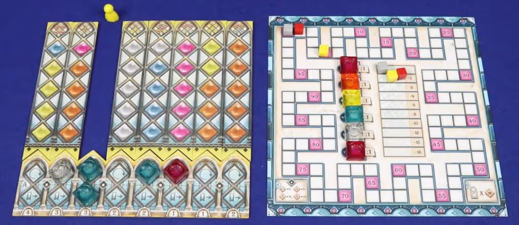 Azul: Stained Glass of Sintra board game setup with player boards and main game board.